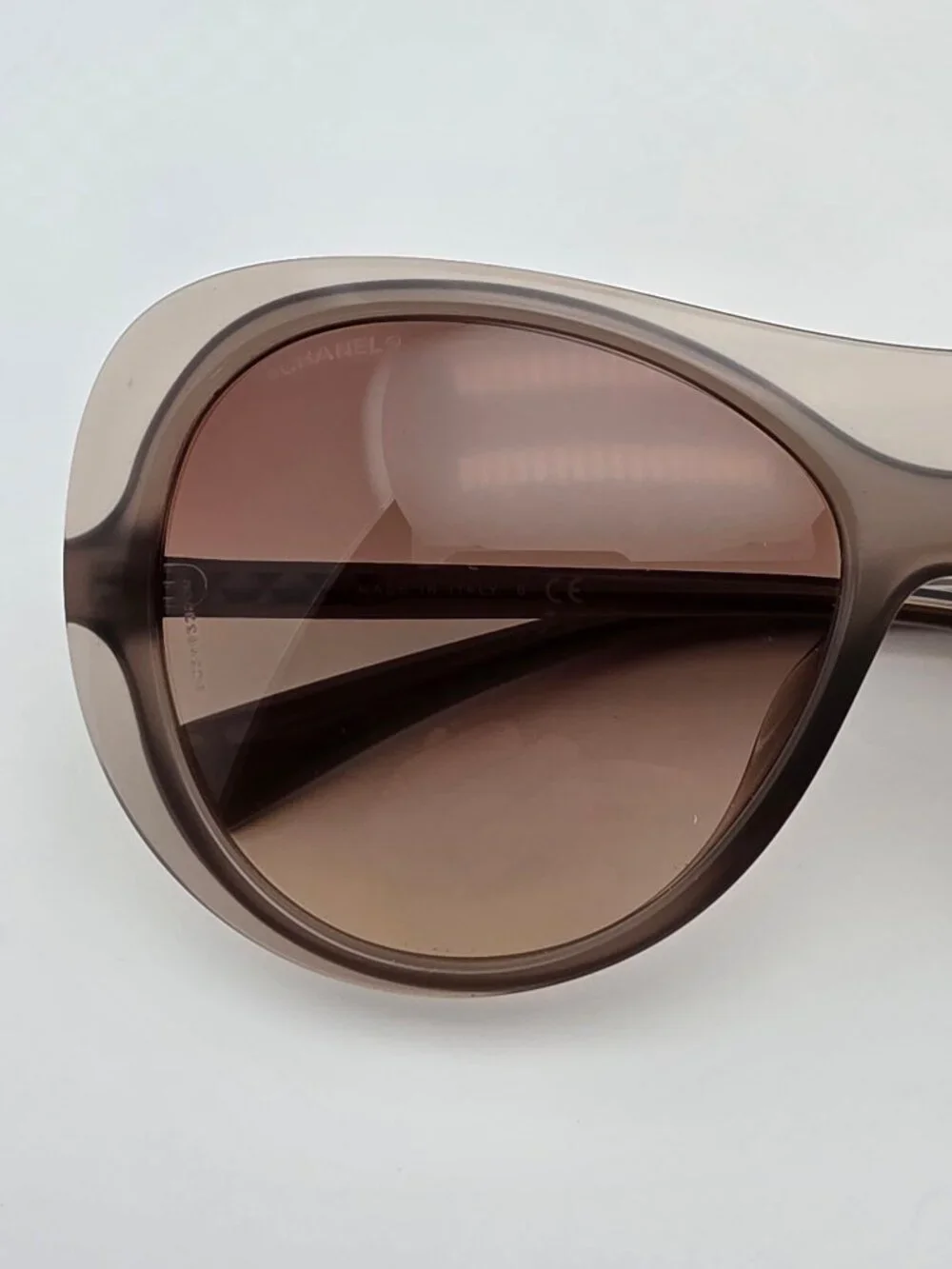 Chanel 5389-A c. 677/S5 Smoky Taupe Frame Brown Gradient Lens Sunglasses Italy